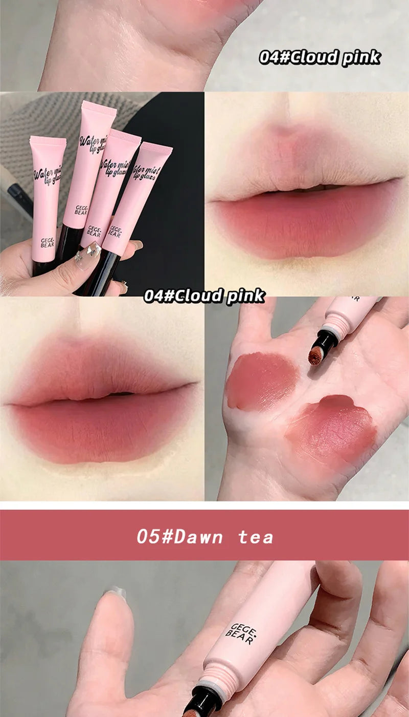 Gege Bear Mist Lip Gloss — Autumn/Winter Hydrating Shimmering Matte Finish, Rich Color-Pop, Milk Tea Shade Lip Tint
