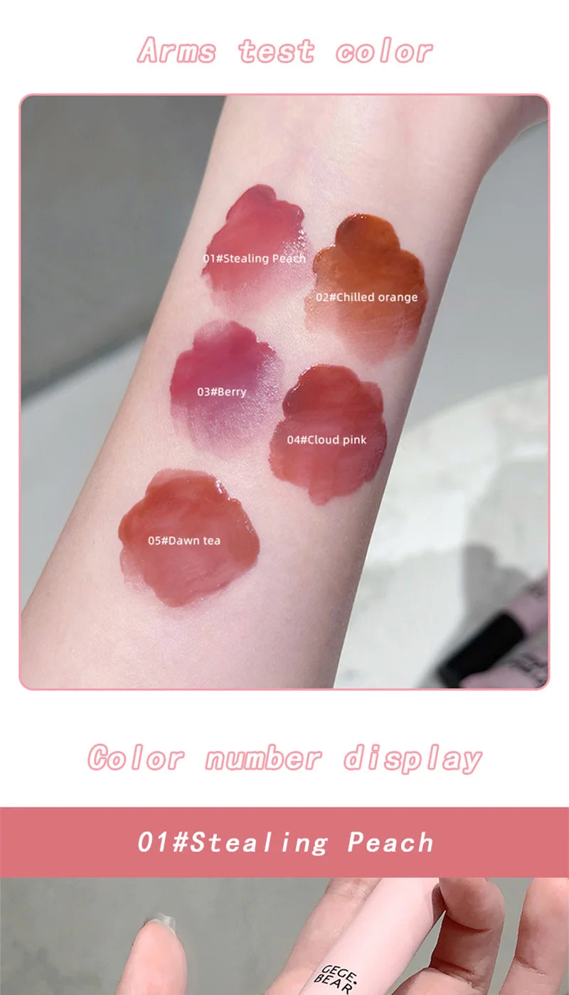Gege Bear Mist Lip Gloss — Autumn/Winter Hydrating Shimmering Matte Finish, Rich Color-Pop, Milk Tea Shade Lip Tint