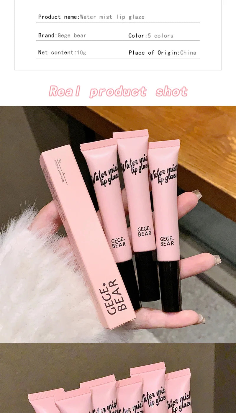 Gege Bear Mist Lip Gloss — Autumn/Winter Hydrating Shimmering Matte Finish, Rich Color-Pop, Milk Tea Shade Lip Tint
