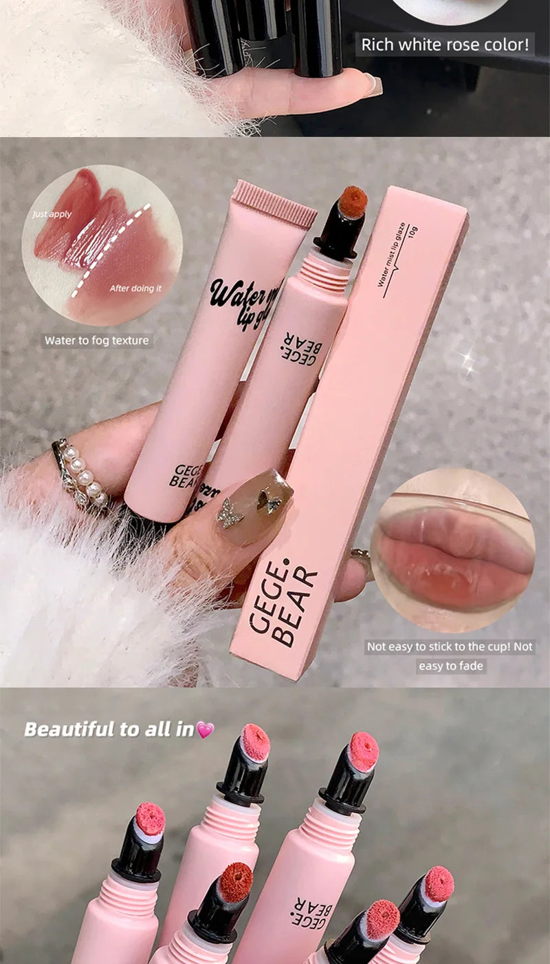 Gege Bear Mist Lip Gloss — Autumn/Winter Hydrating Shimmering Matte Finish, Rich Color-Pop, Milk Tea Shade Lip Tint