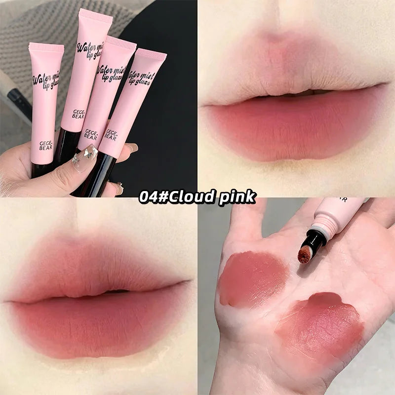 Gege Bear Mist Lip Gloss — Autumn/Winter Hydrating Shimmering Matte Finish, Rich Color-Pop, Milk Tea Shade Lip Tint