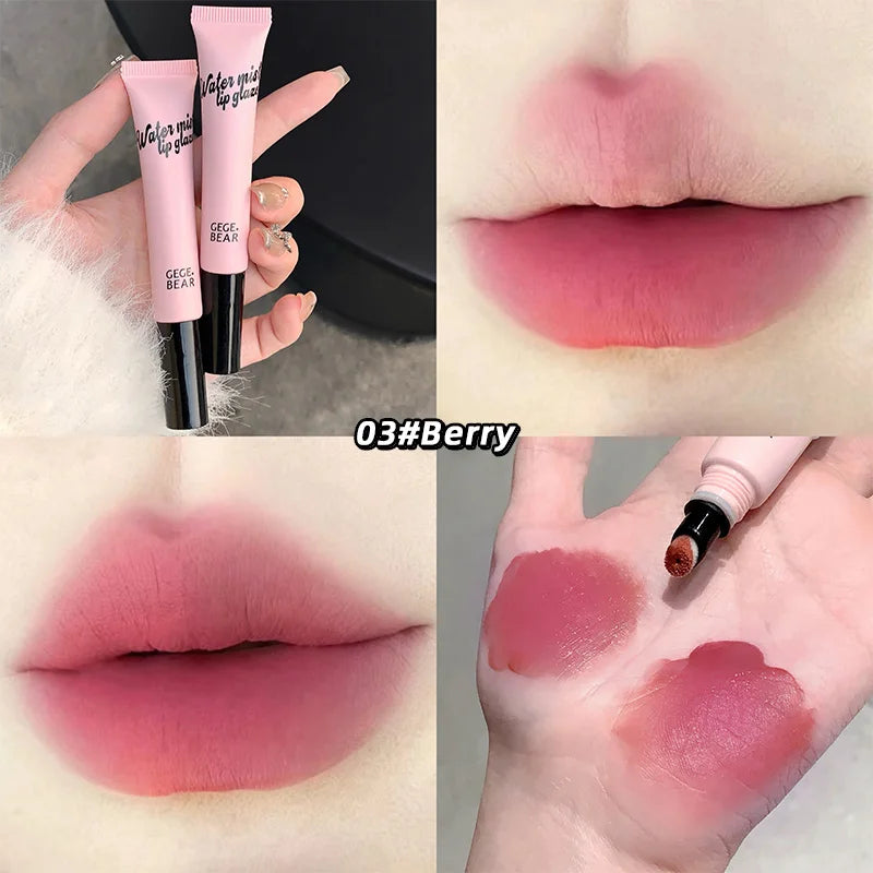 Gege Bear Mist Lip Gloss — Autumn/Winter Hydrating Shimmering Matte Finish, Rich Color-Pop, Milk Tea Shade Lip Tint