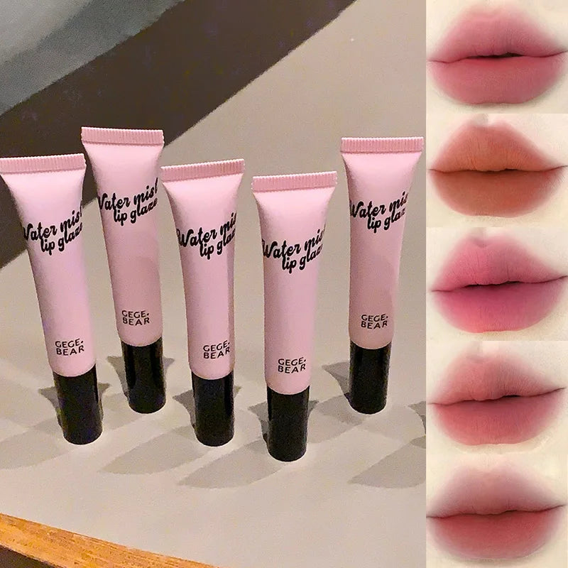 Gege Bear Mist Lip Gloss — Autumn/Winter Hydrating Shimmering Matte Finish, Rich Color-Pop, Milk Tea Shade Lip Tint