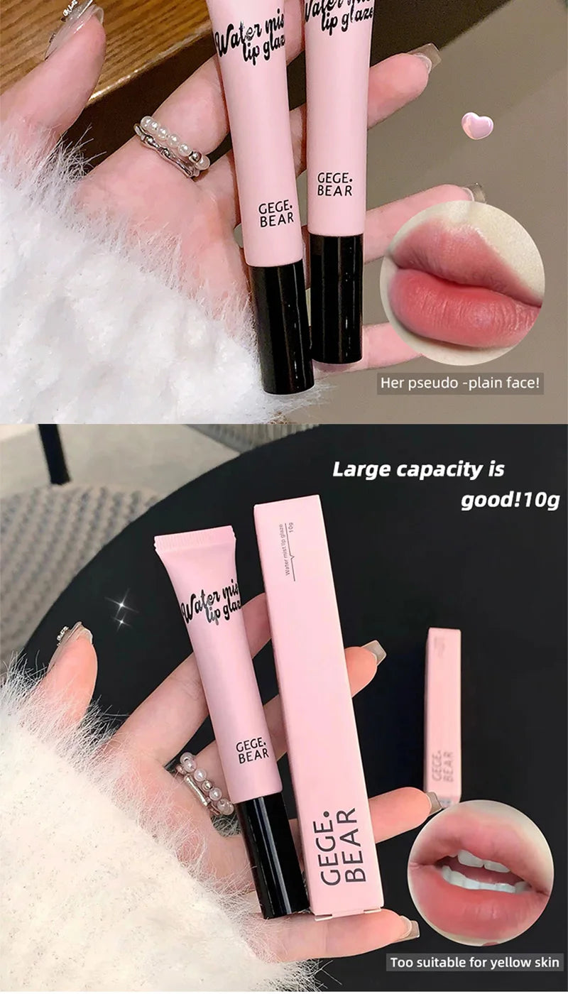 Gege Bear Mist Lip Gloss — Autumn/Winter Hydrating Shimmering Matte Finish, Rich Color-Pop, Milk Tea Shade Lip Tint