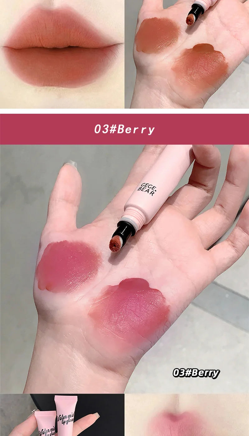 Gege Bear Mist Lip Gloss — Autumn/Winter Hydrating Shimmering Matte Finish, Rich Color-Pop, Milk Tea Shade Lip Tint