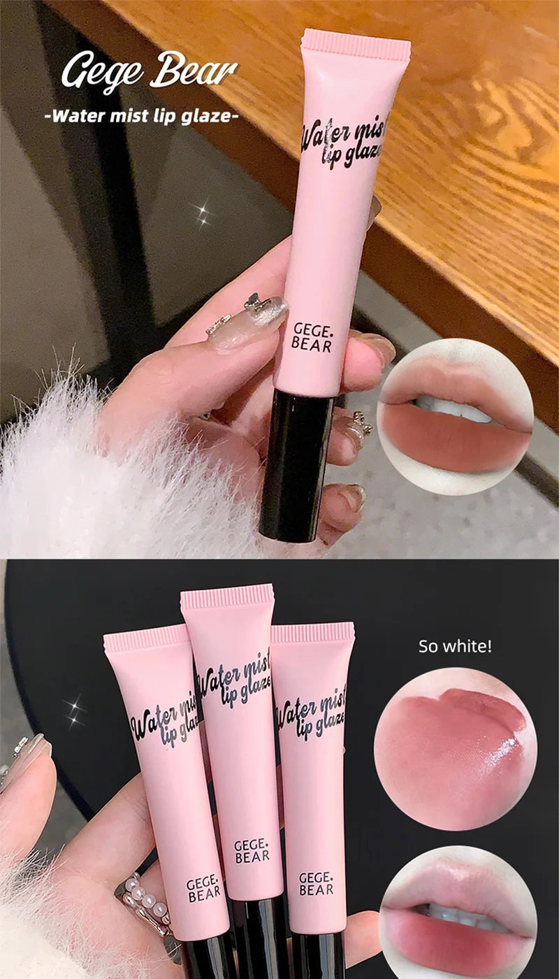 Gege Bear Mist Lip Gloss — Autumn/Winter Hydrating Shimmering Matte Finish, Rich Color-Pop, Milk Tea Shade Lip Tint