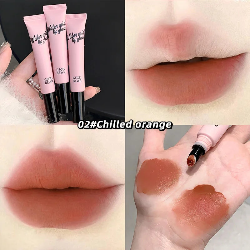 Gege Bear Mist Lip Gloss — Autumn/Winter Hydrating Shimmering Matte Finish, Rich Color-Pop, Milk Tea Shade Lip Tint