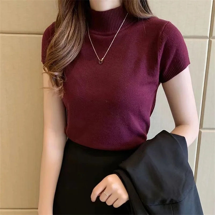 RibbonFish Women’s Slim-Fit Knitted Top – Stretch Rayon, Casual Solid, Spring/Summer Essential