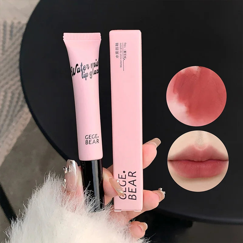 Gege Bear Mist Lip Gloss — Autumn/Winter Hydrating Shimmering Matte Finish, Rich Color-Pop, Milk Tea Shade Lip Tint