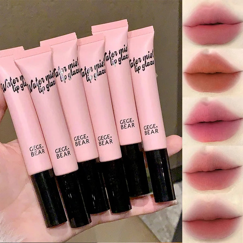 Gege Bear Mist Lip Gloss — Autumn/Winter Hydrating Shimmering Matte Finish, Rich Color-Pop, Milk Tea Shade Lip Tint