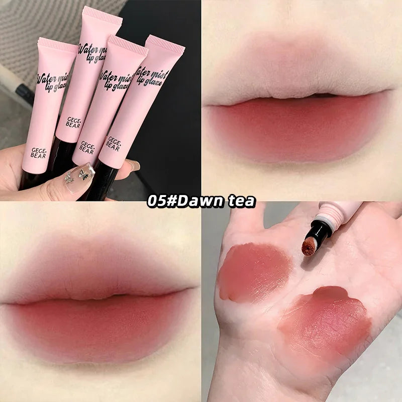 Gege Bear Mist Lip Gloss — Autumn/Winter Hydrating Shimmering Matte Finish, Rich Color-Pop, Milk Tea Shade Lip Tint