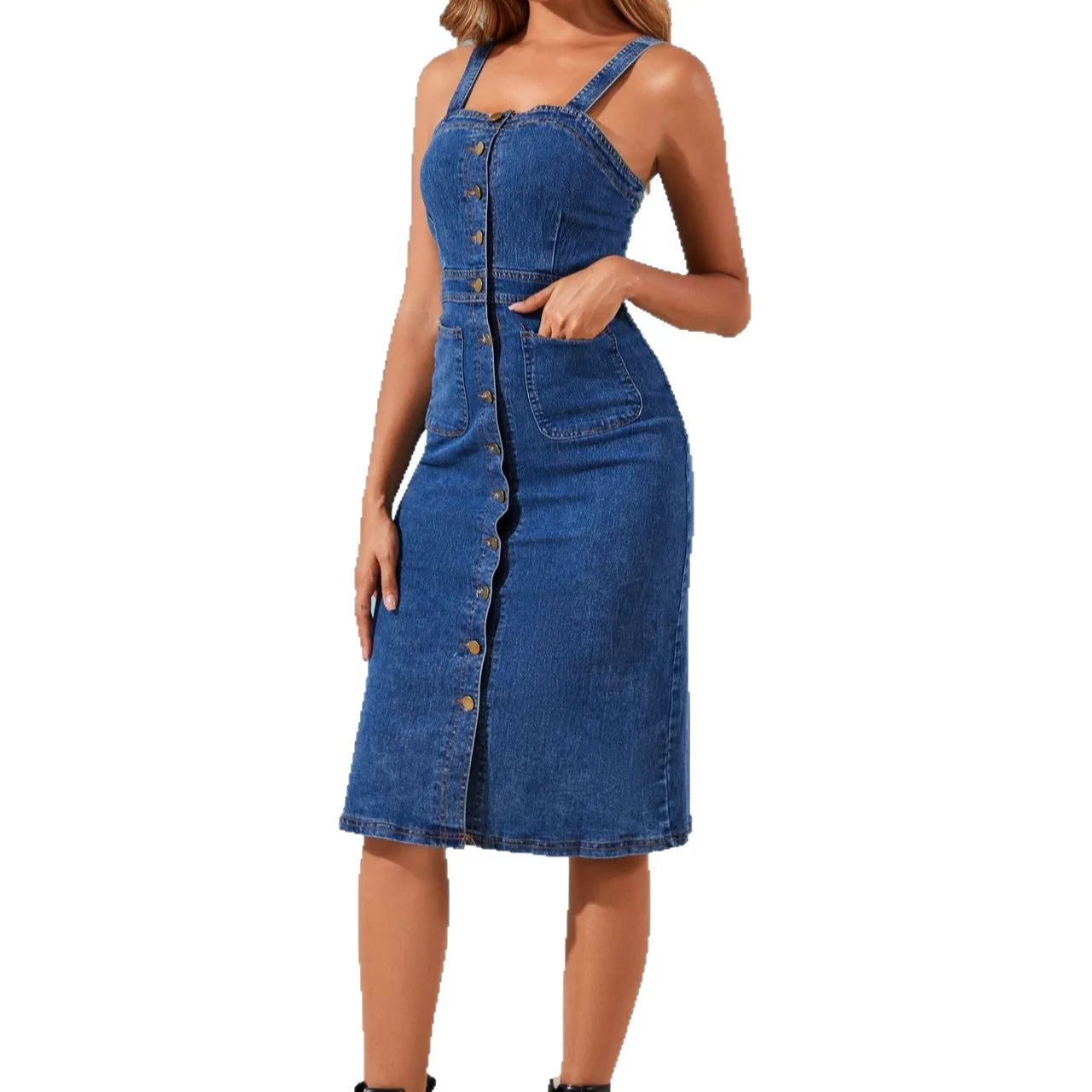 Women Denim Dresses Sexy Sundress Backless Sleeveless Single Breasted Pockets Streetwear Distressed 2025 Vestidos Slip Dress