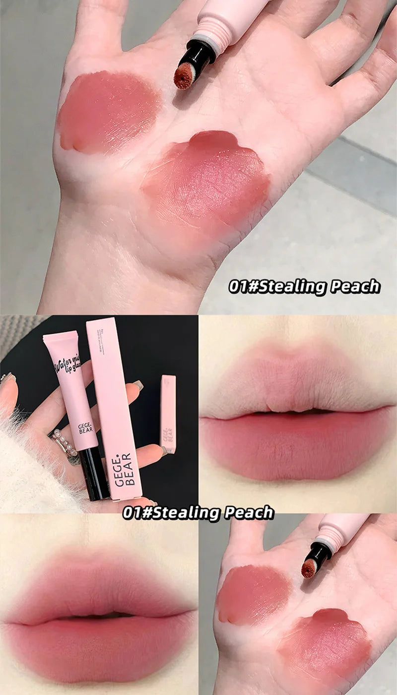 Gege Bear Mist Lip Gloss — Autumn/Winter Hydrating Shimmering Matte Finish, Rich Color-Pop, Milk Tea Shade Lip Tint