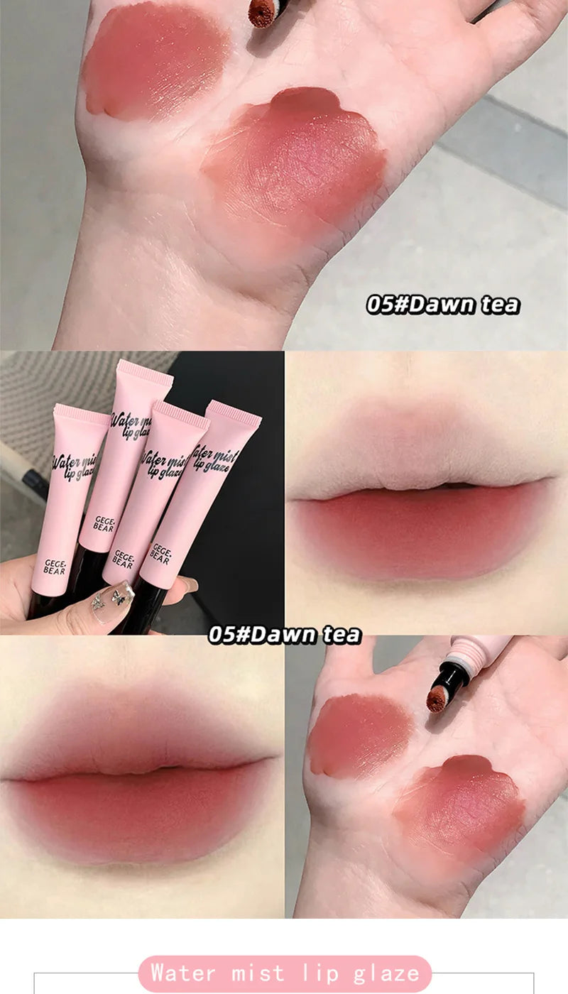 Gege Bear Mist Lip Gloss — Autumn/Winter Hydrating Shimmering Matte Finish, Rich Color-Pop, Milk Tea Shade Lip Tint