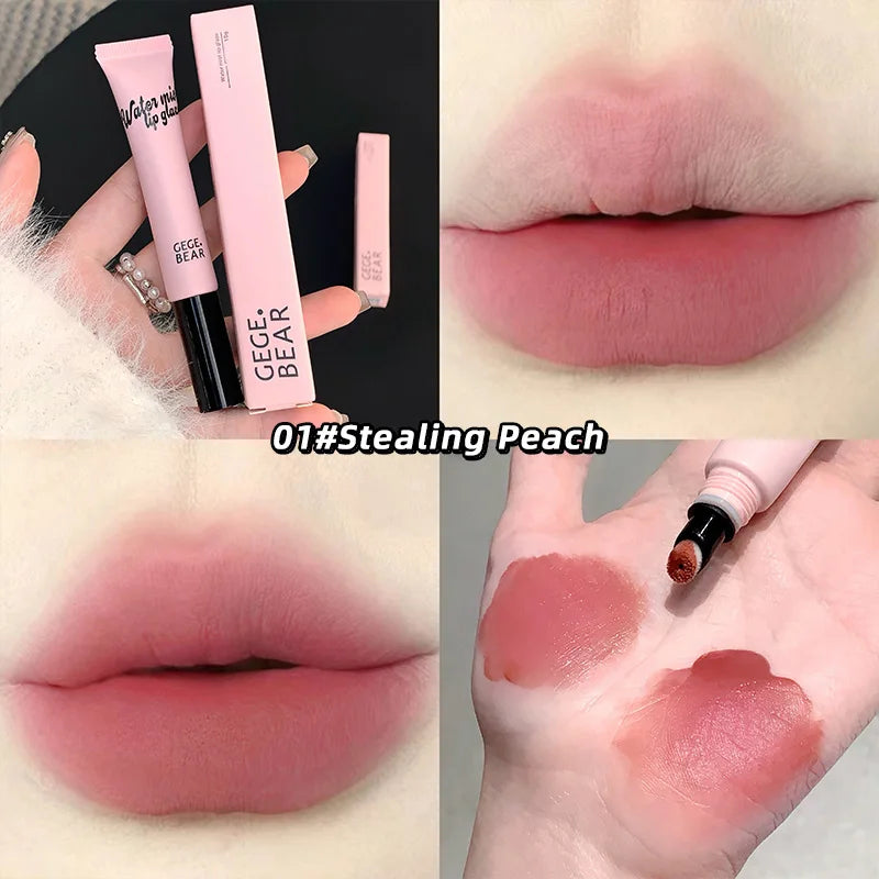 Gege Bear Mist Lip Gloss — Autumn/Winter Hydrating Shimmering Matte Finish, Rich Color-Pop, Milk Tea Shade Lip Tint