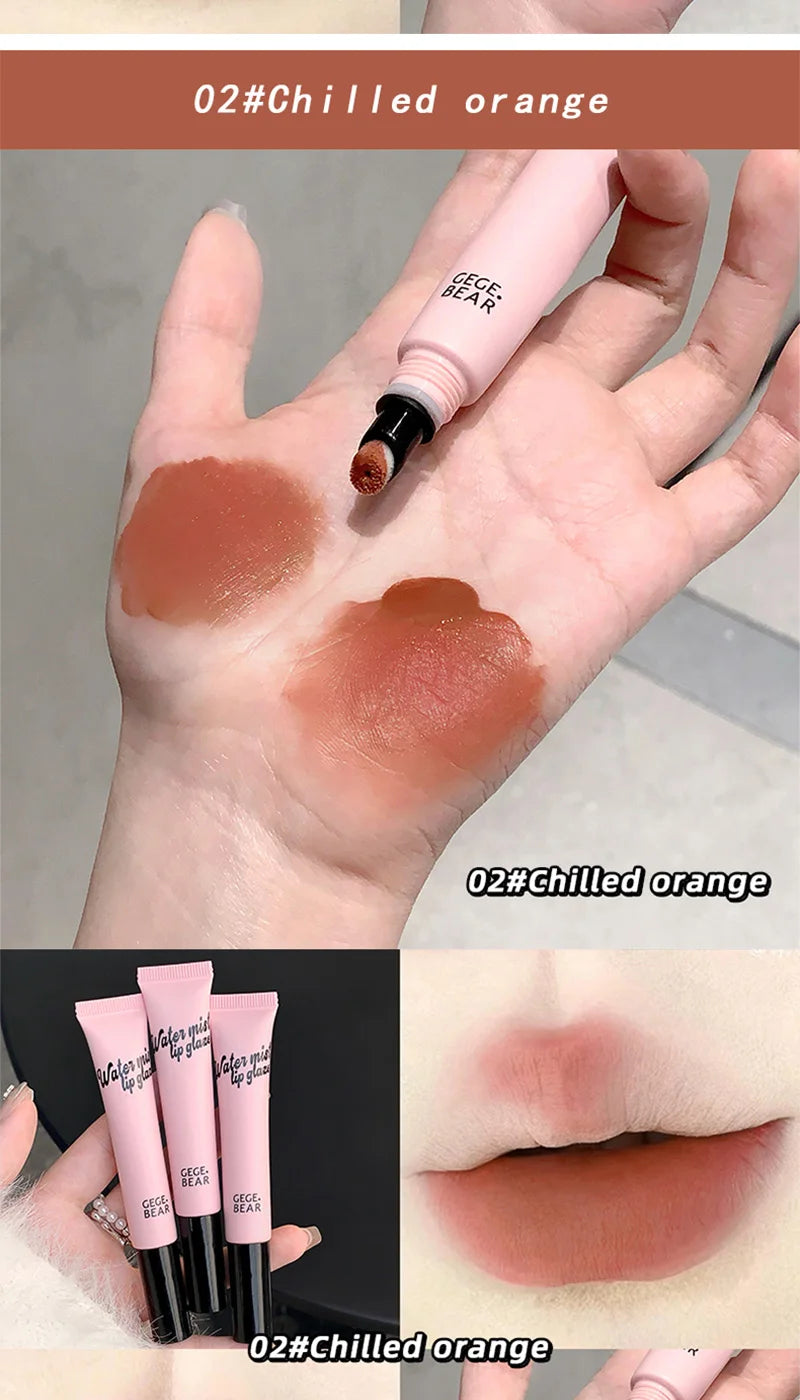 Gege Bear Mist Lip Gloss — Autumn/Winter Hydrating Shimmering Matte Finish, Rich Color-Pop, Milk Tea Shade Lip Tint